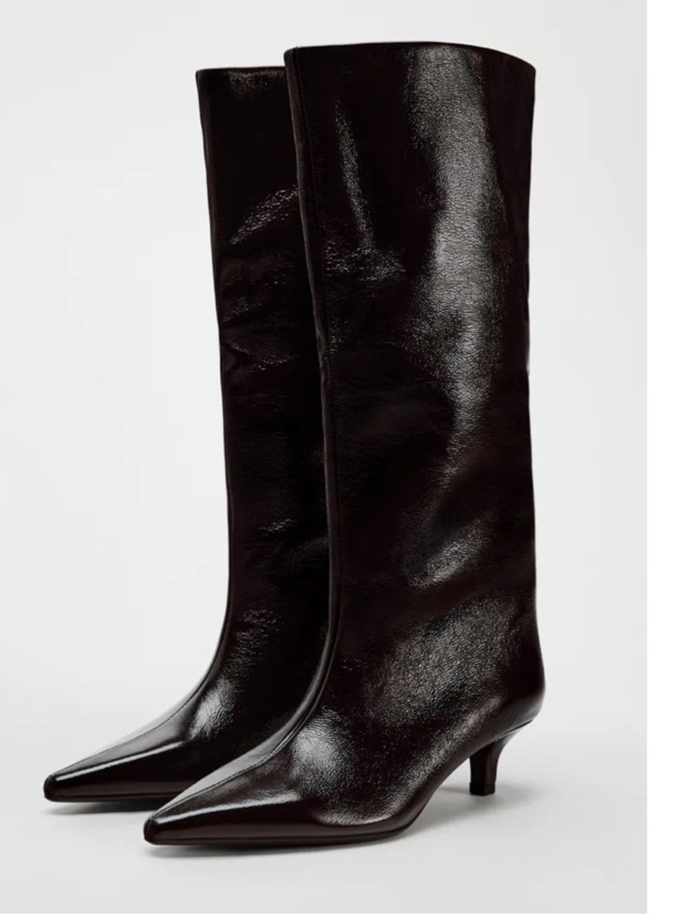 ZARA Burgundy Patent Kitten Heel Boots